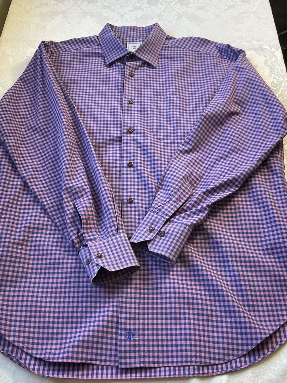 David Donahue Gingham Plaid Dress Shirt Mens Size XXL Pink Blue Cotton Luxury - Picture 3 of 9
